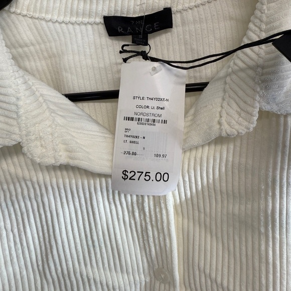 The Range Women Ivory Ribbed Corduroy Button-Up Collared Crop Shirt Size Small - Picture 5 of 8